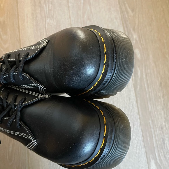 Dr. Martens Audrick White Stitch Black Leather Platform Shoes - Picture 9 of 10